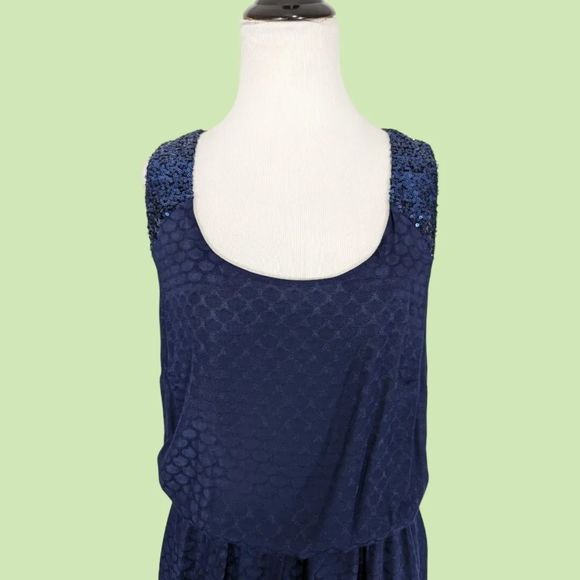 LILLY PULITZER Calissi Navy Blue Dress Sequin Collar Silk Jacquard #54138 M - Picture 3 of 7